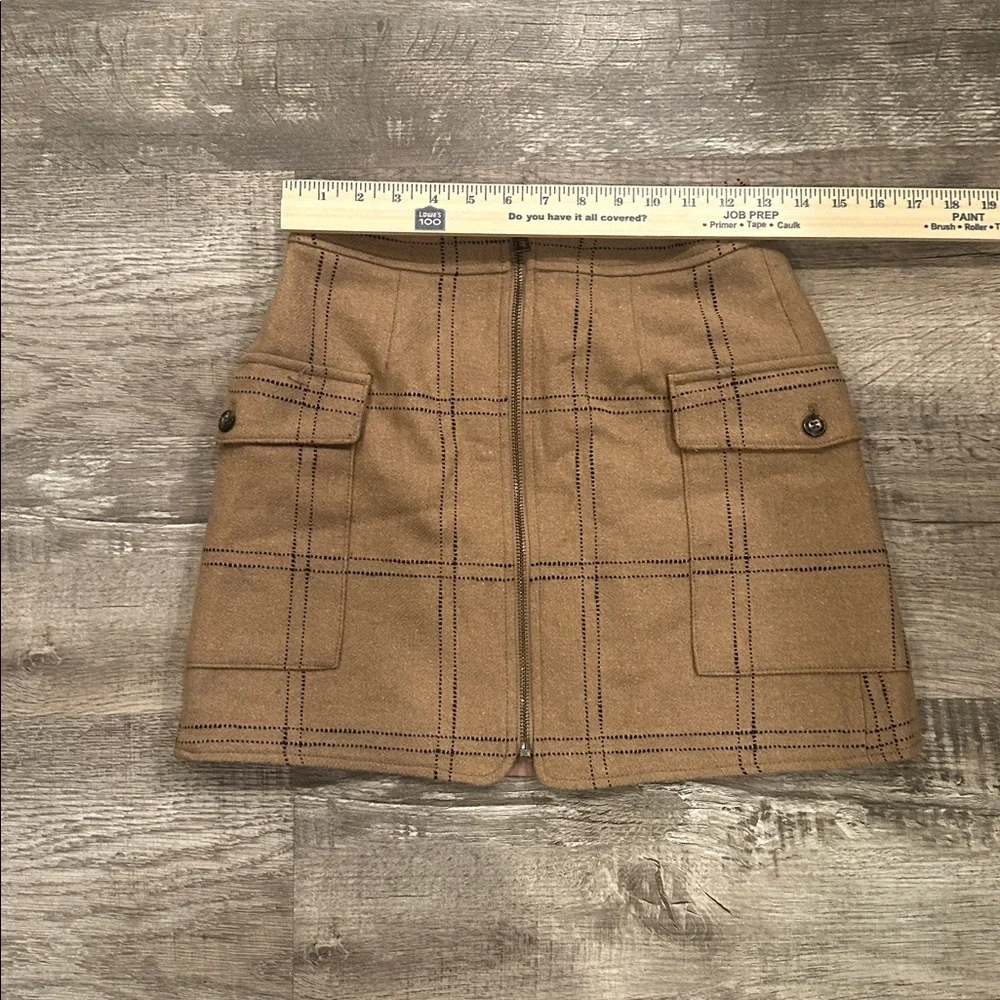 Madewell Zip Front  Tan Plaid Wool Blend Mini‎ Skirt